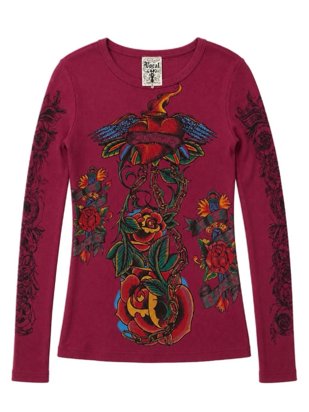 Vocal Burgundy Long-Sleeve Graphic Tee for Kids/Petite Adults